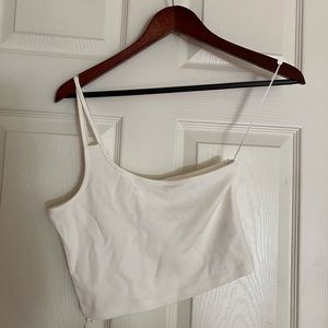 One shoulder white crop top, size M